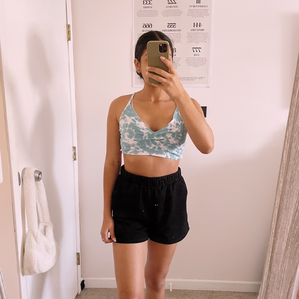 Teal and White Crop Top
